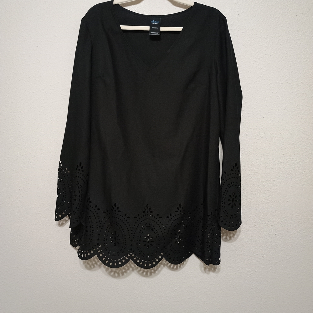 Catalina Black Tunic with Eyelet Hem